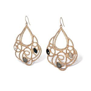 NEW Badgley Mischka Large Gold Textured Teardrop Scroll Hoop Statement Earrings